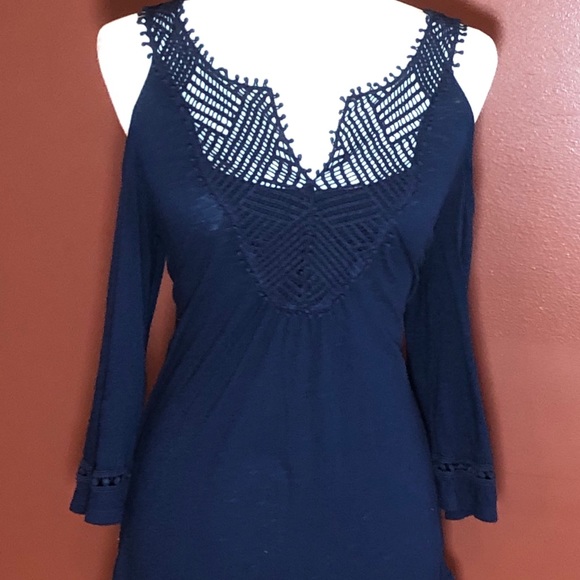 White House Black Market Tops - White House Black Market blue cold shoulder top